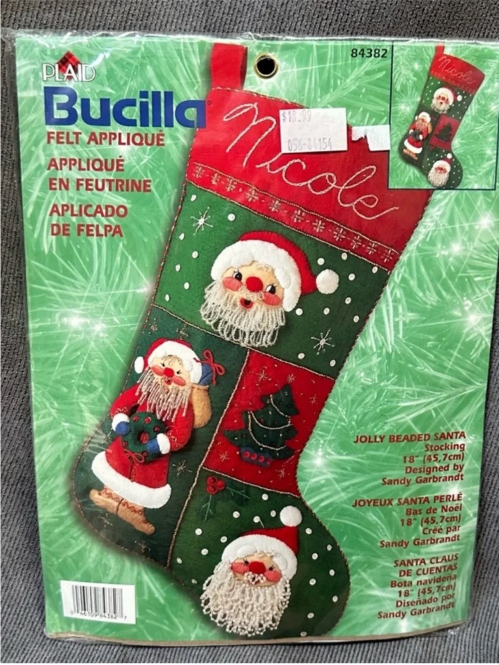 Vintage Bucilla SANTA Claus Christmas Stocking Kit 84382  Felt Appliqué Sequins